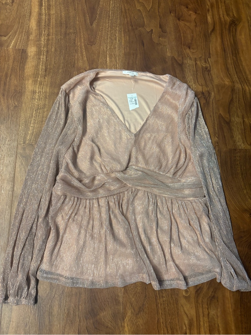 Maurices Rose Gold Metallic Twist-Front Long Sleeve Top